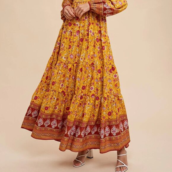 Pinkblush Gold Floral Smocked Tiered Maxi Dress - Small - Picture 4 of 10